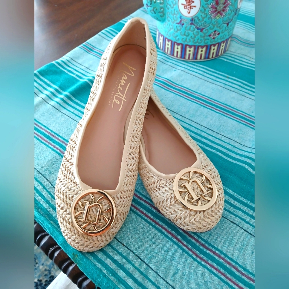 NANETTE LEPORE RAFFIA LOGO FLATS